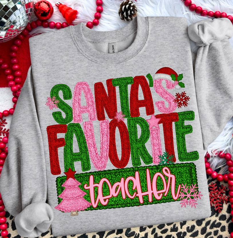 Santa's Favorite Teacher Faux Yarn DTF transfer design – image 1