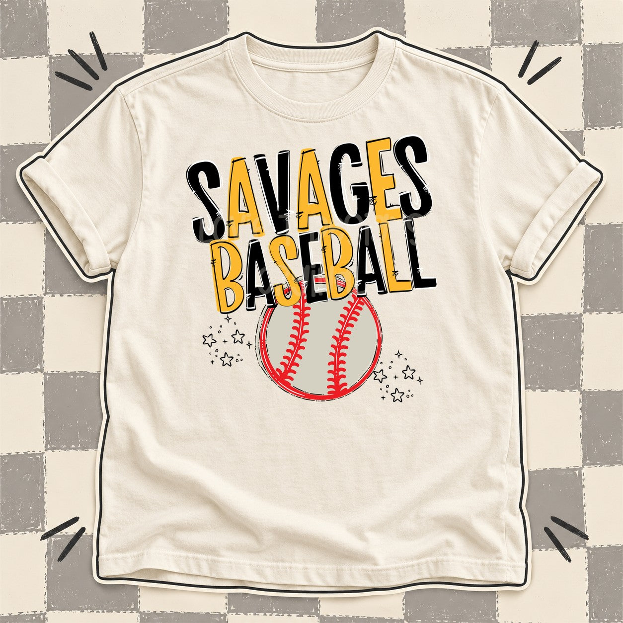 Team Go Baseball Mascots Savages Black Yellow Gold design