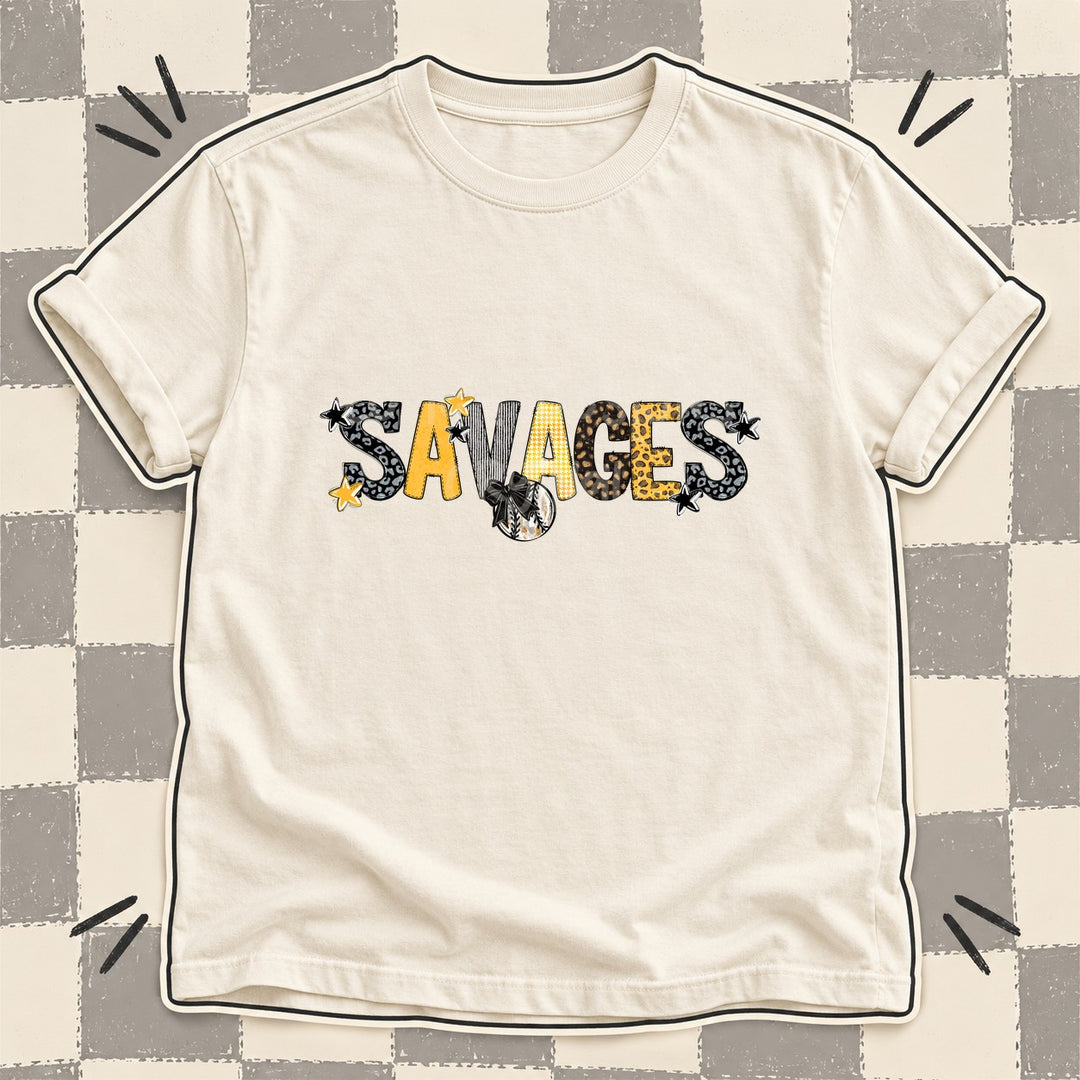 Savages Black Yellow Gold Mixed Doodle Baseball Mascots – Mascot Colors DTF transfer mockup