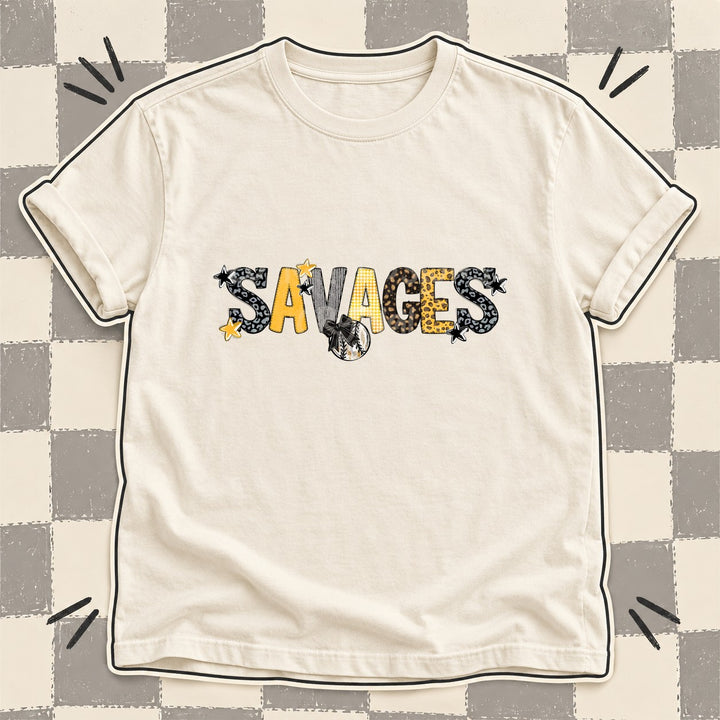 Savages Black Yellow Gold Mixed Doodle Baseball Mascots – Mascot Colors DTF transfer mockup