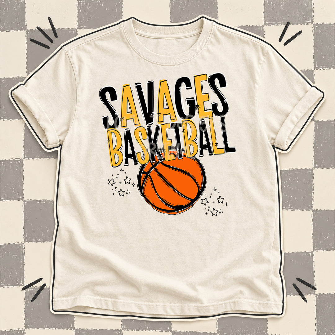 Savages Black Yellow Gold Team Go Basketball Mascots DTF transfer