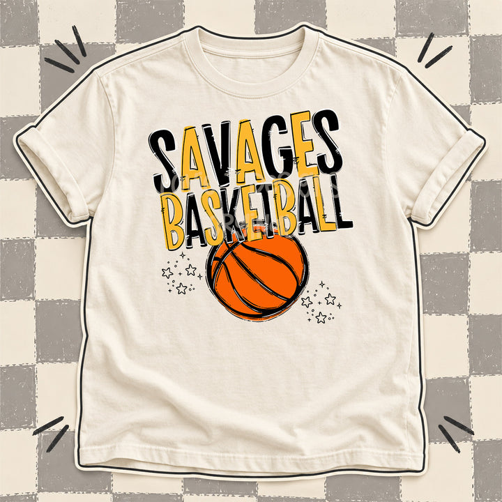 Savages Black Yellow Gold Team Go Basketball Mascots DTF transfer