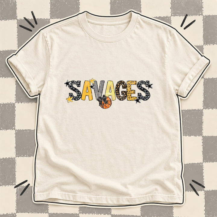 Savages Black Yellow Gold Mixed Doodle Basketball Mascots – Mascot Colors DTF transfer mockup