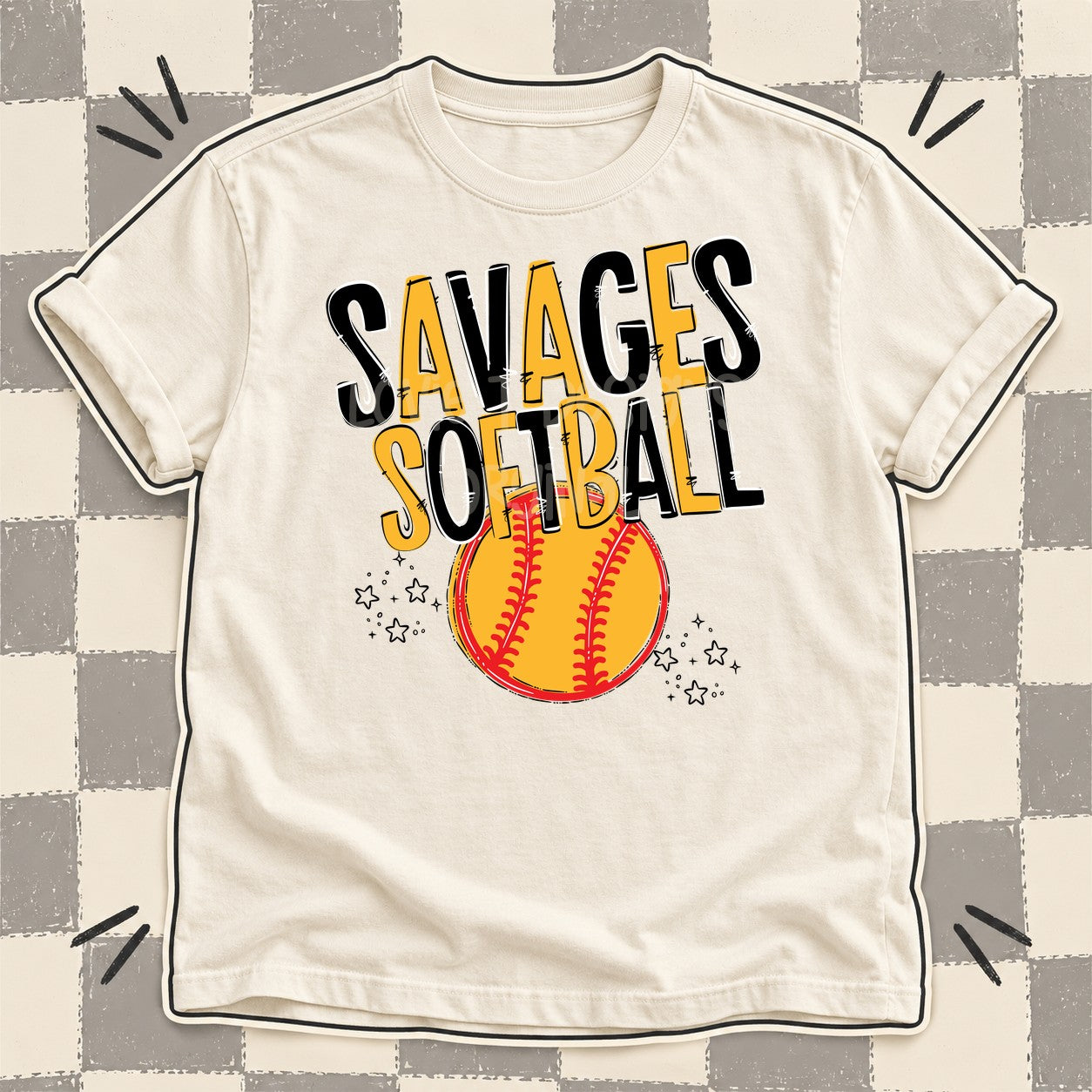Team Go Softball Mascots Savages Black Yellow Gold design