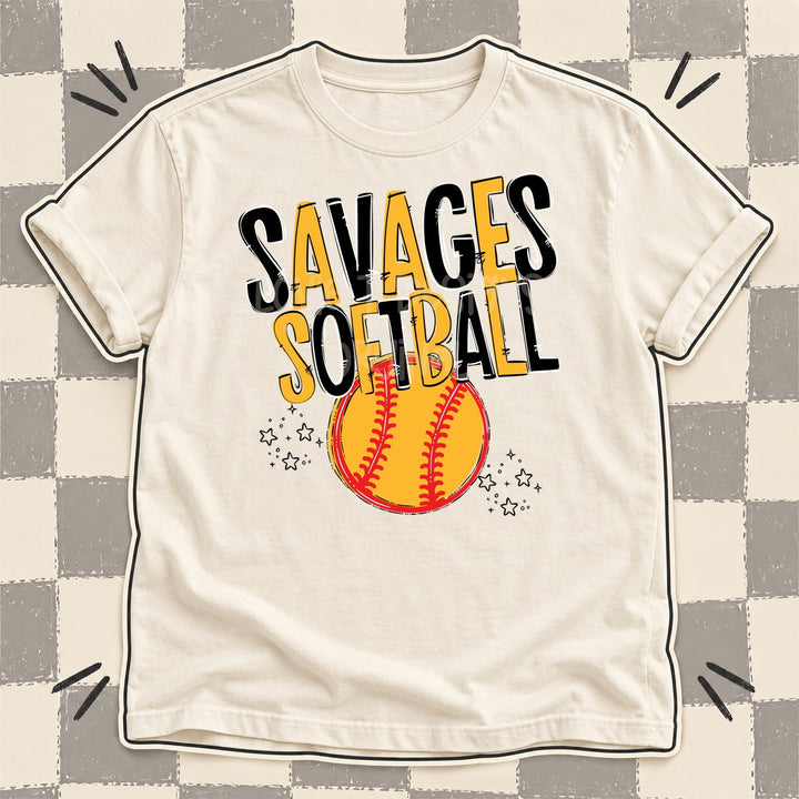Savages Black Yellow Gold Team Go Softball Mascots DTF transfer mockup
