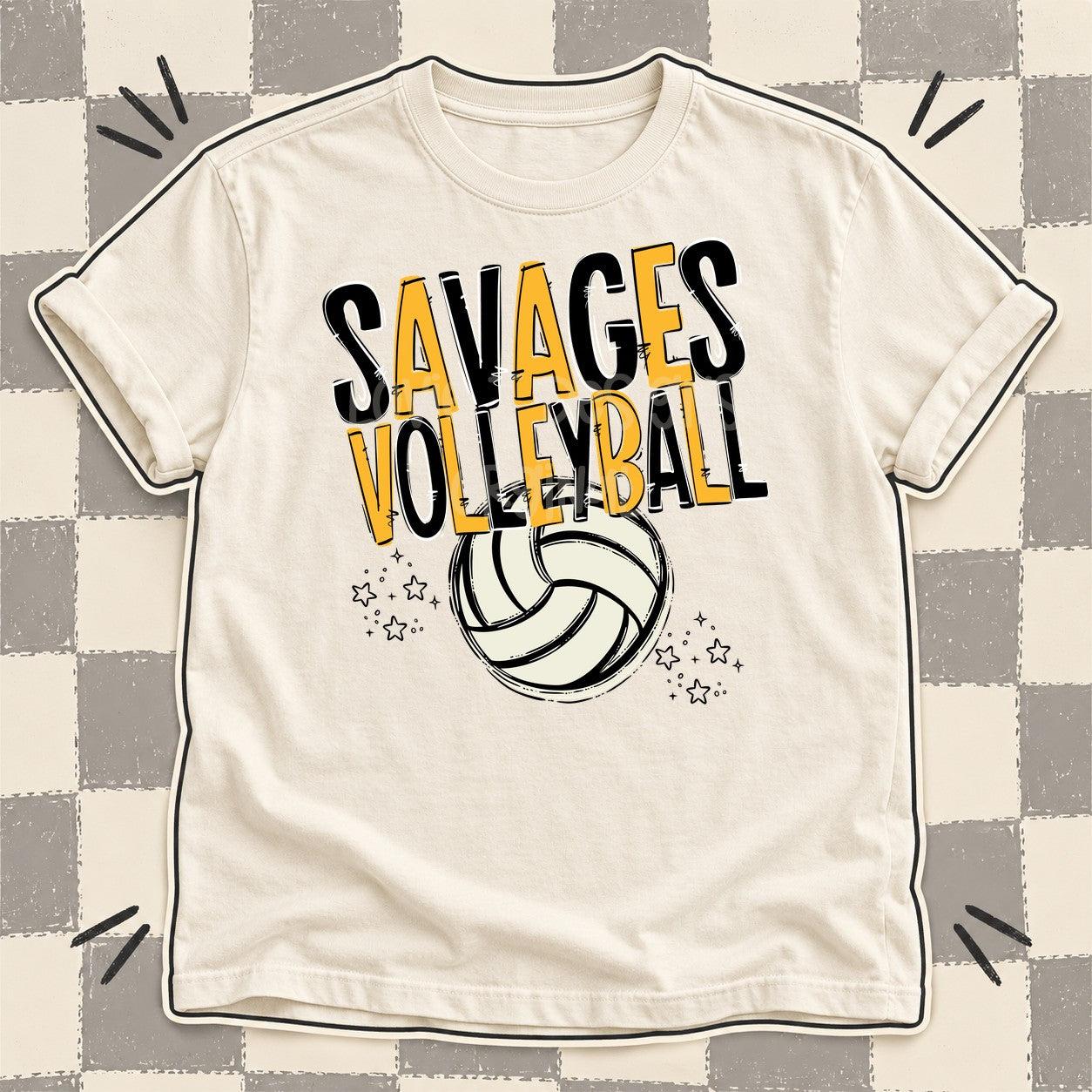 Team Go Volleyball Mascots Savages Black Yellow Gold design