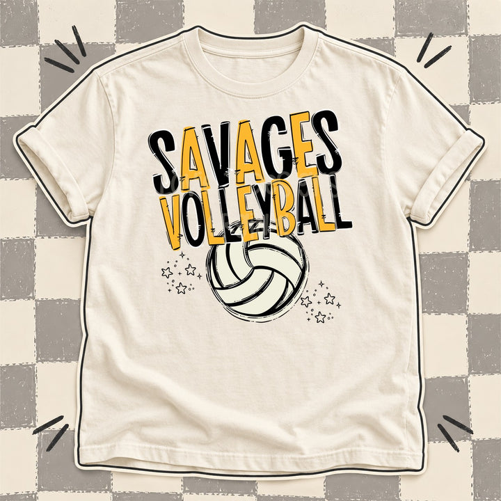 Savages Black Yellow Gold Team Go Volleyball Mascots DTF transfer mockup