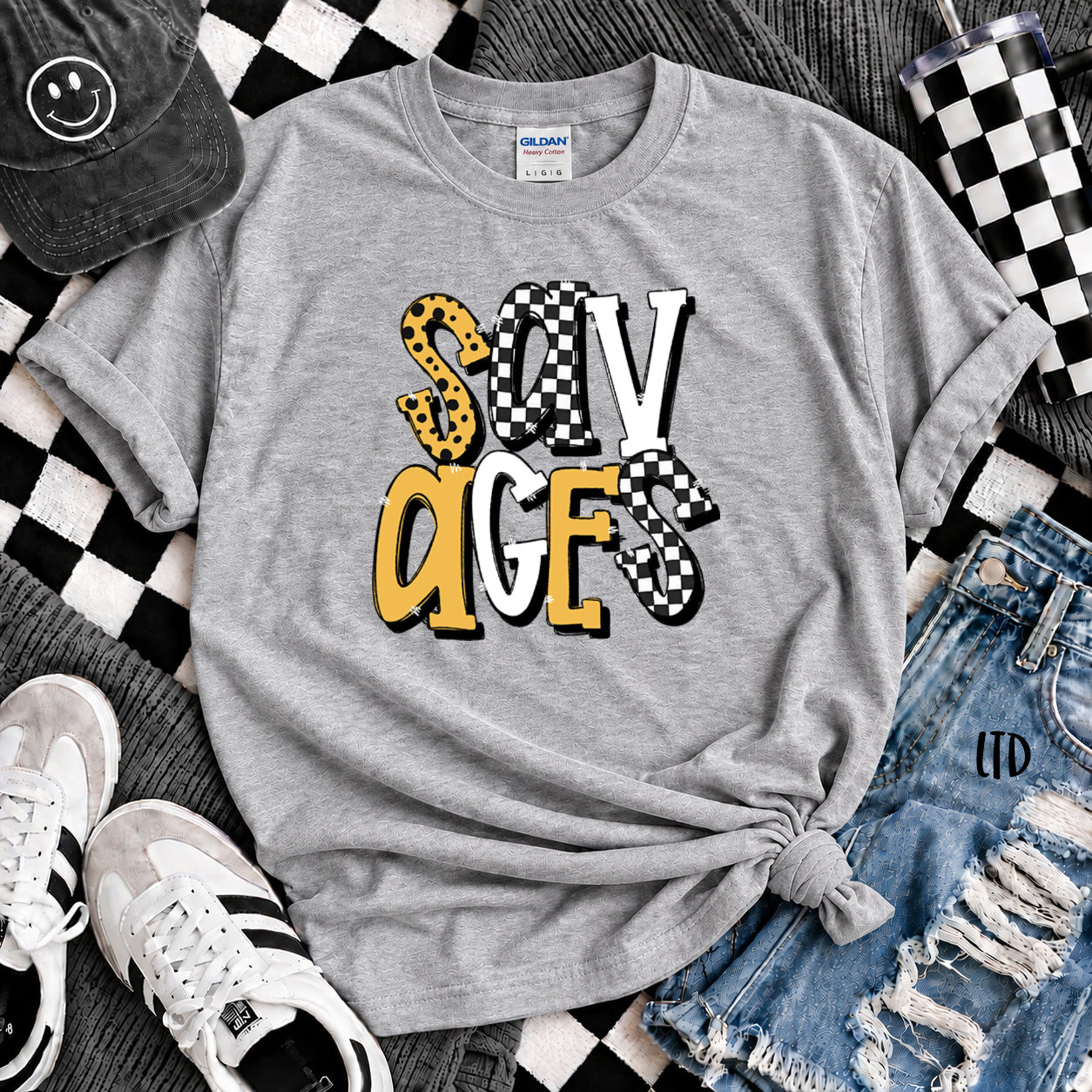 Dot Dot Check Mix Mascots Savages Black Yellow Gold design