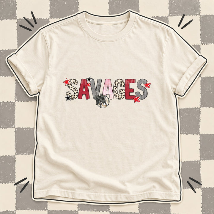 Savages Mixed Doodle Baseball Mascots – Stitched Ballpark DTF transfer mockup