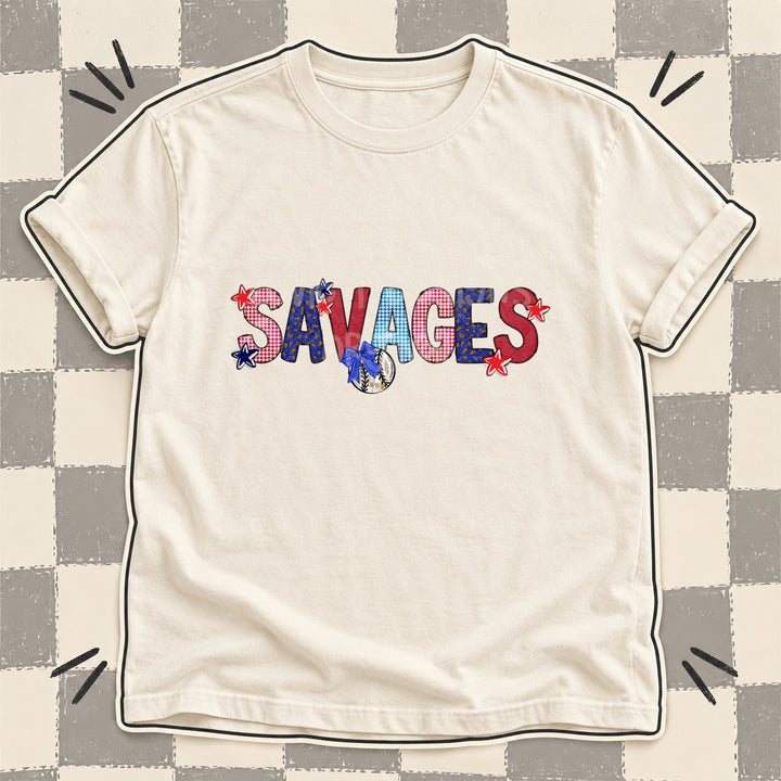 Savages Mixed Doodle Baseball Mascots – Red and Royal DTF transfer mockup
