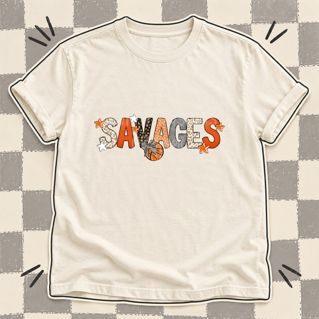 Savages Mixed Doodle Basketball Mascots – Orange and Brown DTF transfer mockup