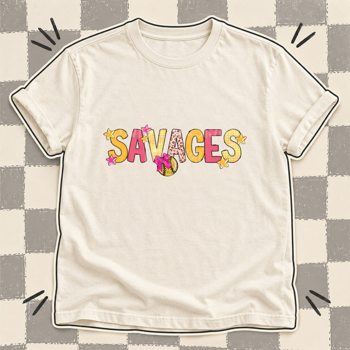 Savages Mixed Doodle Softball Mascots – Stitched Softball DTF transfer mockup