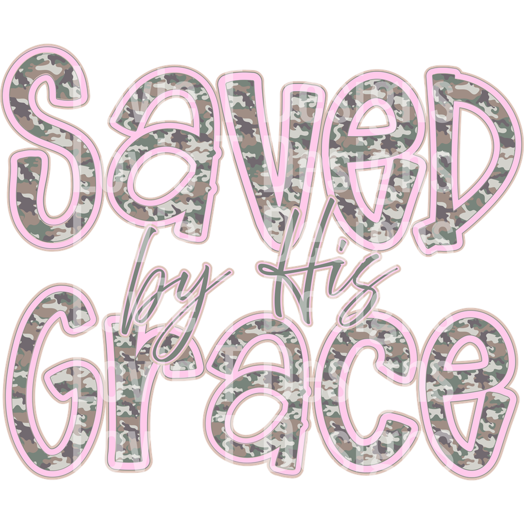 Saved by His Grace Camo and Pink – DTF Transfer
