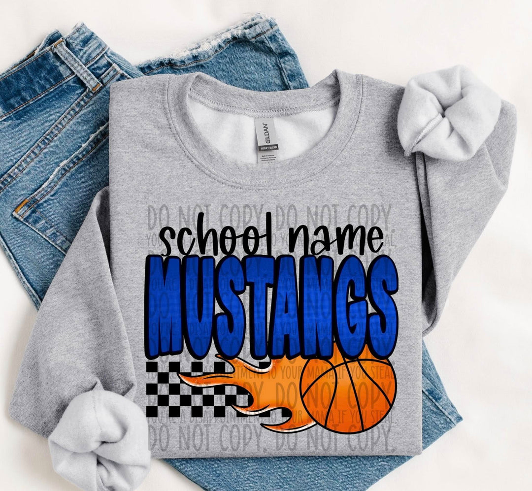 SCHOOL + MASCOT FLAMING BASKETBALL