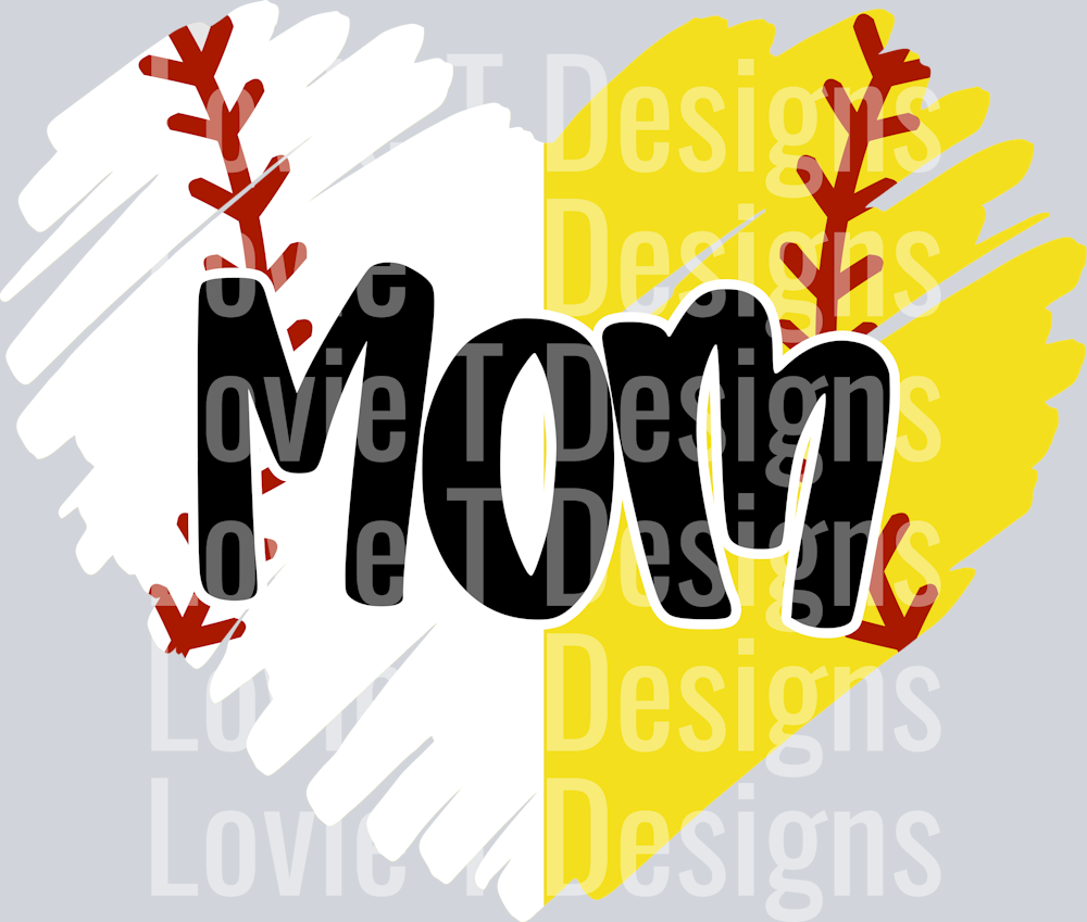 SCRIBBLE HEART SOFTBALL BASEBALL MOM