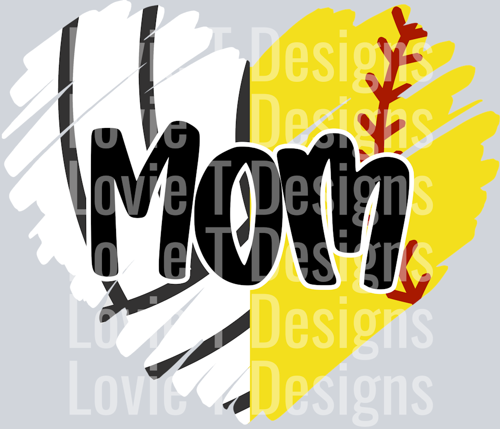 SCRIBBLE HEART VOLLEYBALL AND SOFTBALL MOM