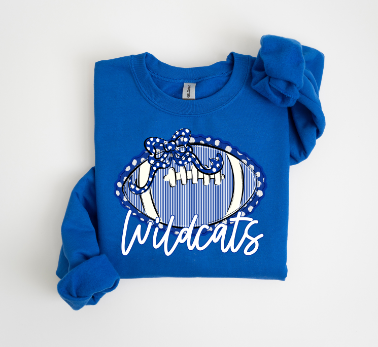 Seersucker Football + Matching Bows Royal Wildcats DTF transfer design – image 1