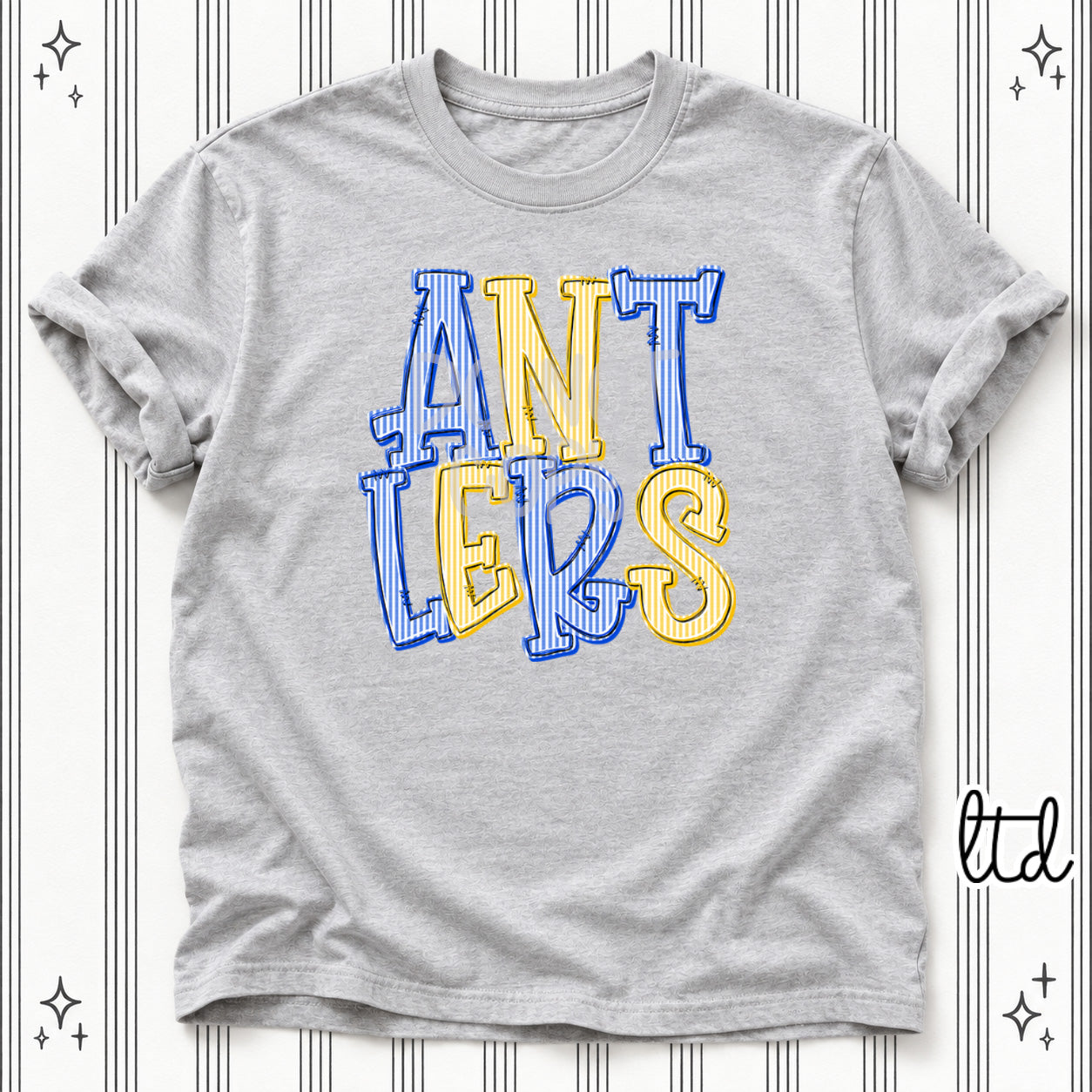 Seersucker Stack Mascots Antlers Royal Blue Yellow Gold design