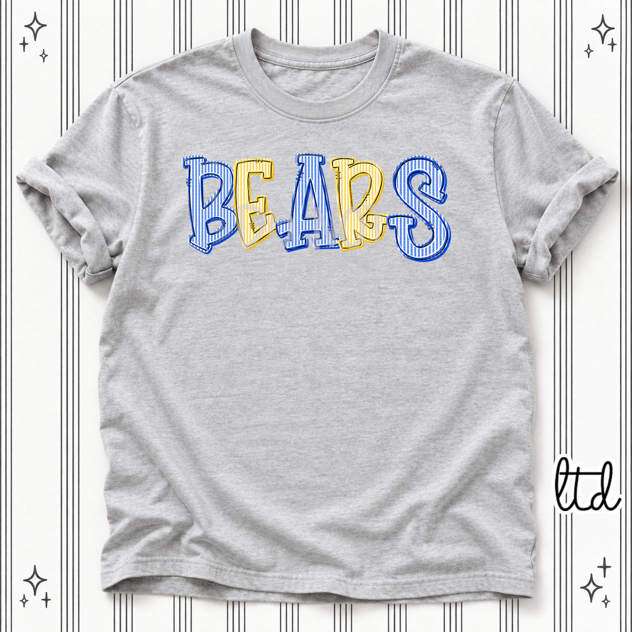 Seersucker Stack Mascots Bears Royal Blue Yellow Gold design