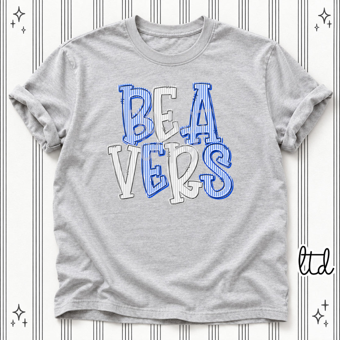 Beavers Royal Blue Silver Seersucker Stack Mascots DTF transfer