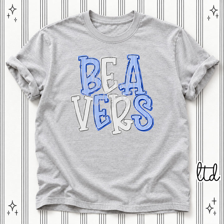 Beavers Royal Blue Silver Seersucker Stack Mascots DTF transfer