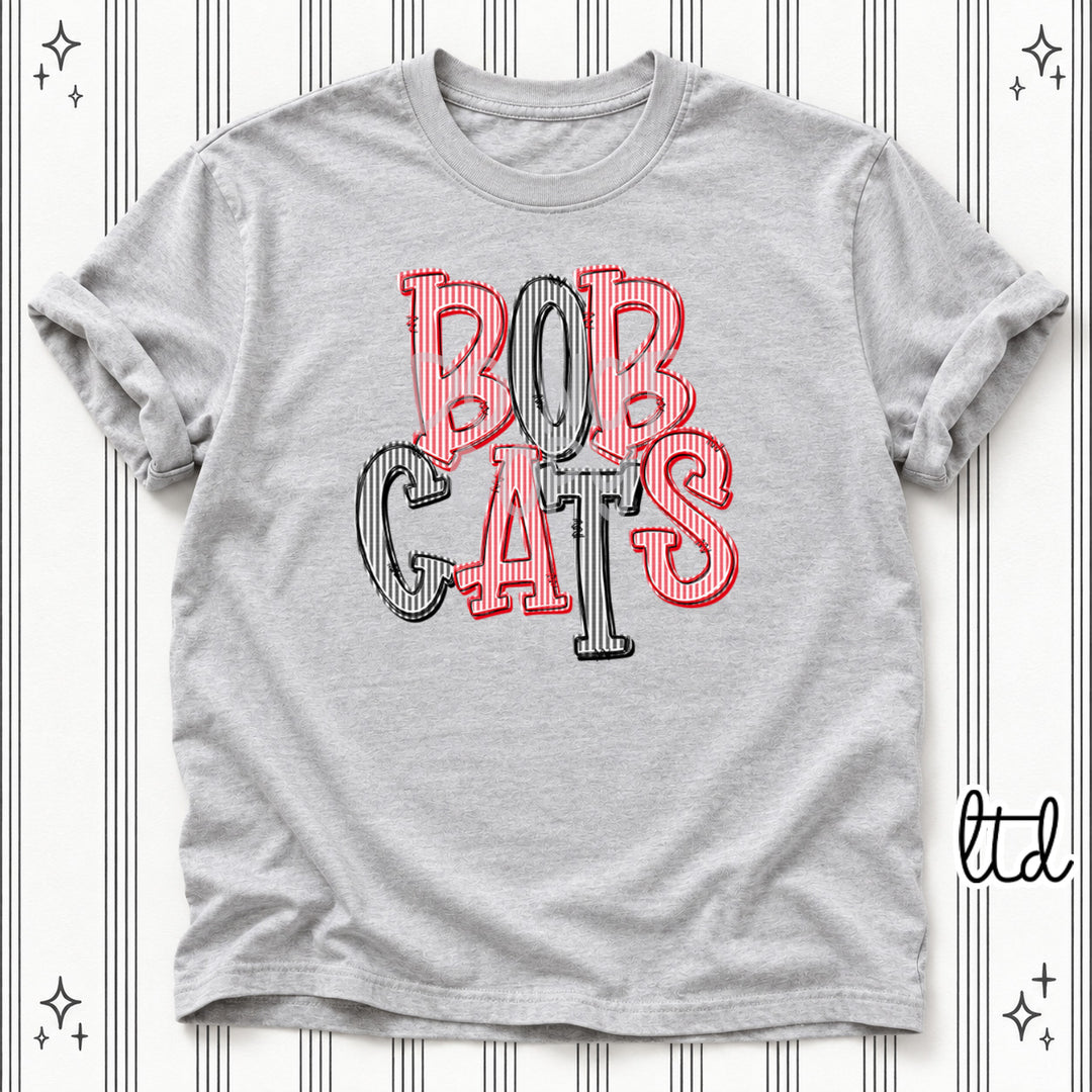 Bobcats Red Black Seersucker Stack Mascots DTF transfer