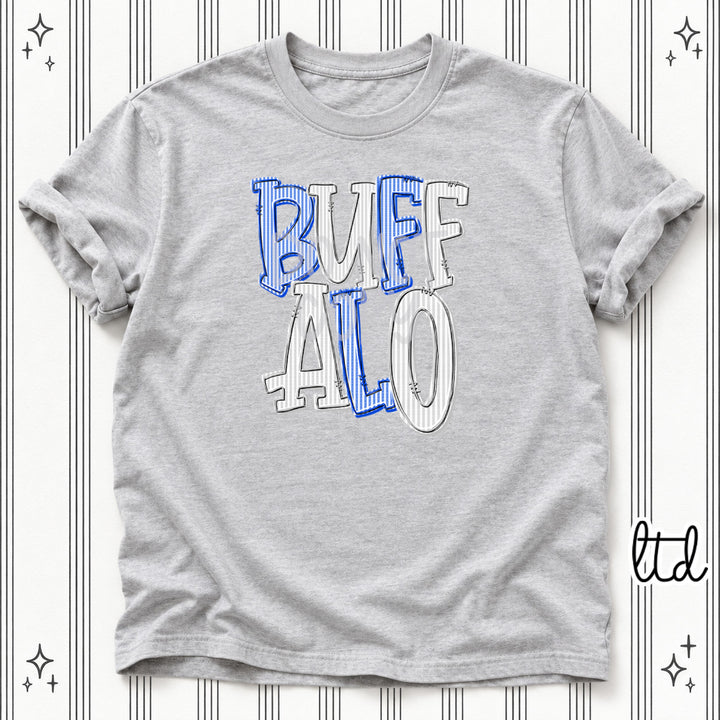 Buffalo Royal Blue Silver Seersucker Stack Mascots DTF transfer