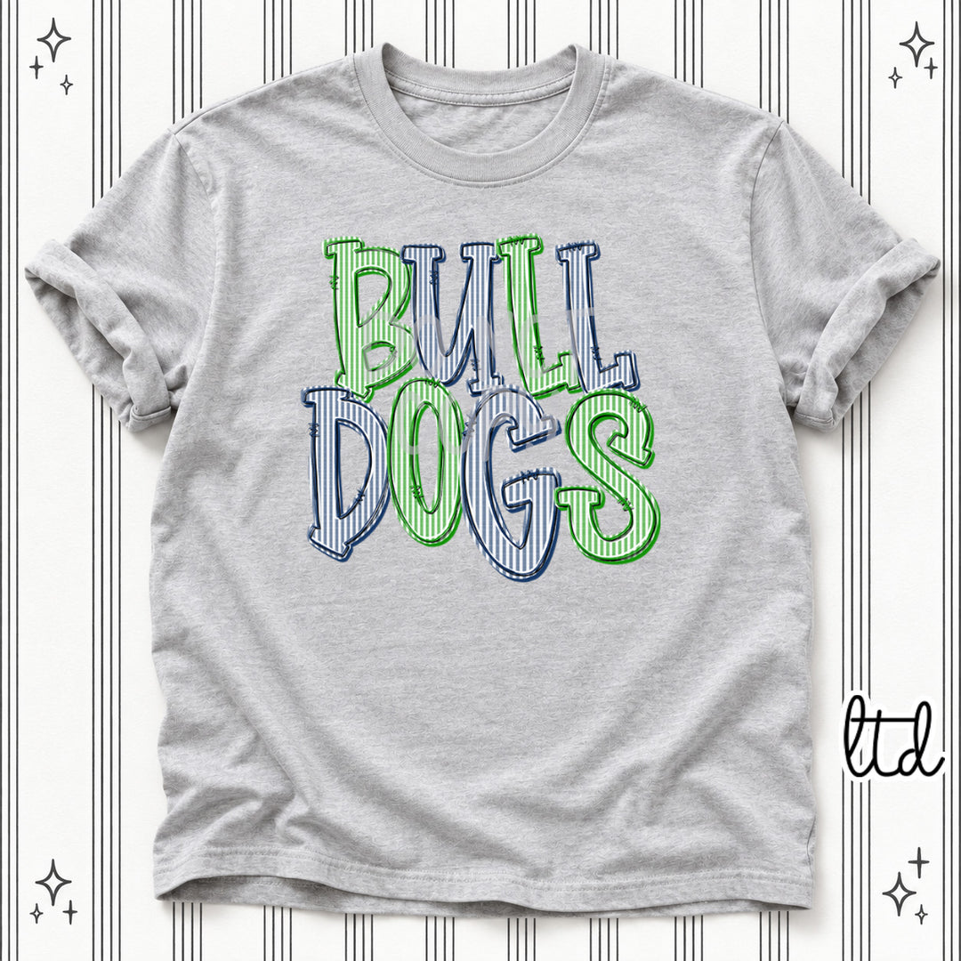 Bulldogs Kelly Green Navy Seersucker Stack Mascots DTF transfer