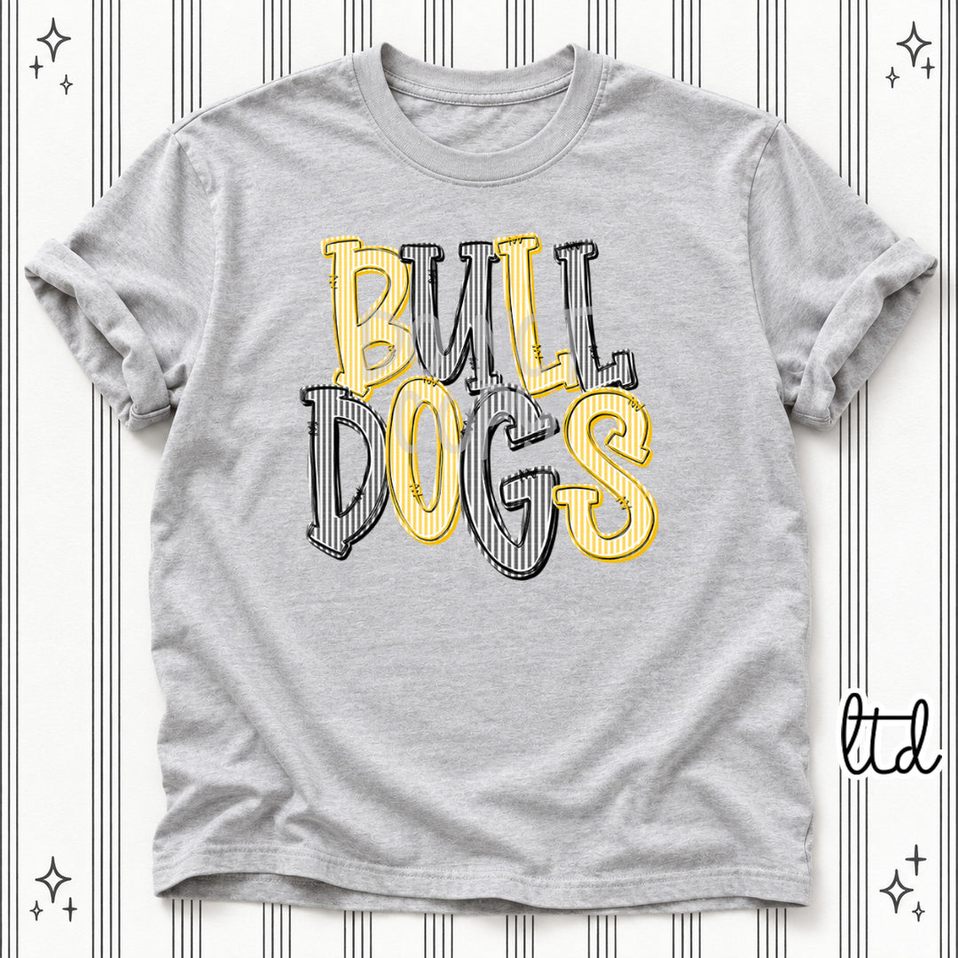Bulldogs Yellow Gold Black Seersucker Stack Mascots DTF transfer