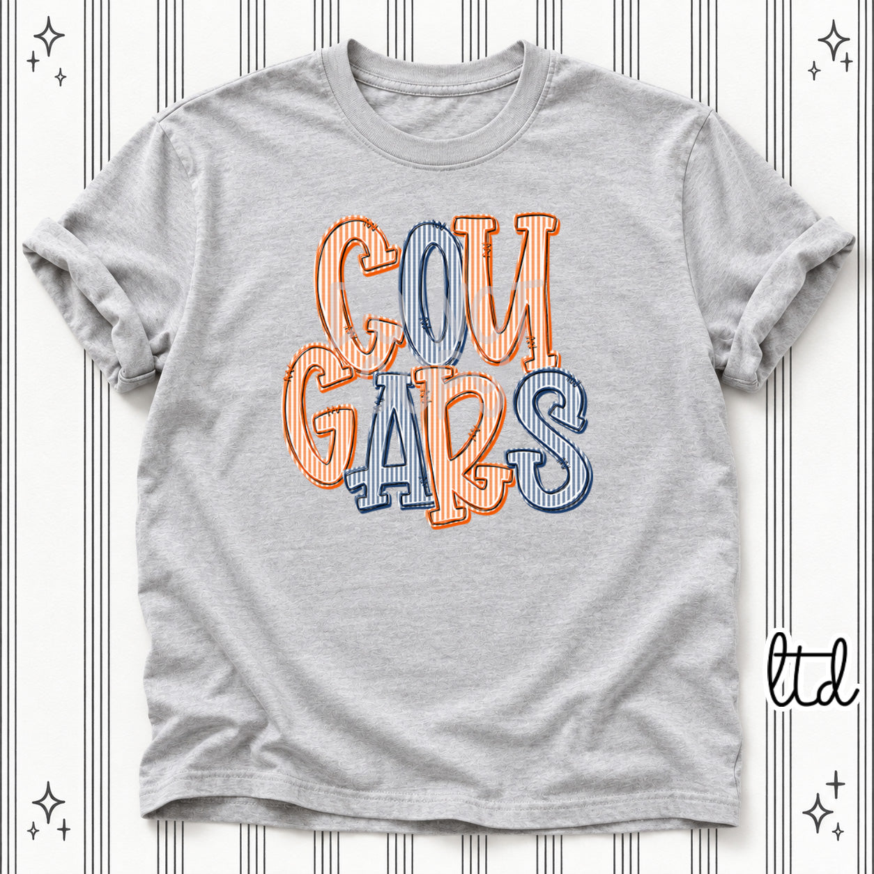 Seersucker Stack Mascots Cougars Orange Navy design