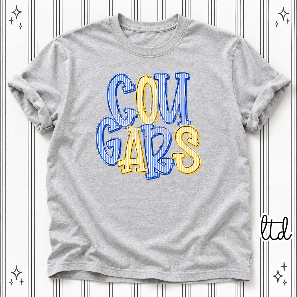 Seersucker Stack Mascots Cougars Royal Blue Yellow Gold design