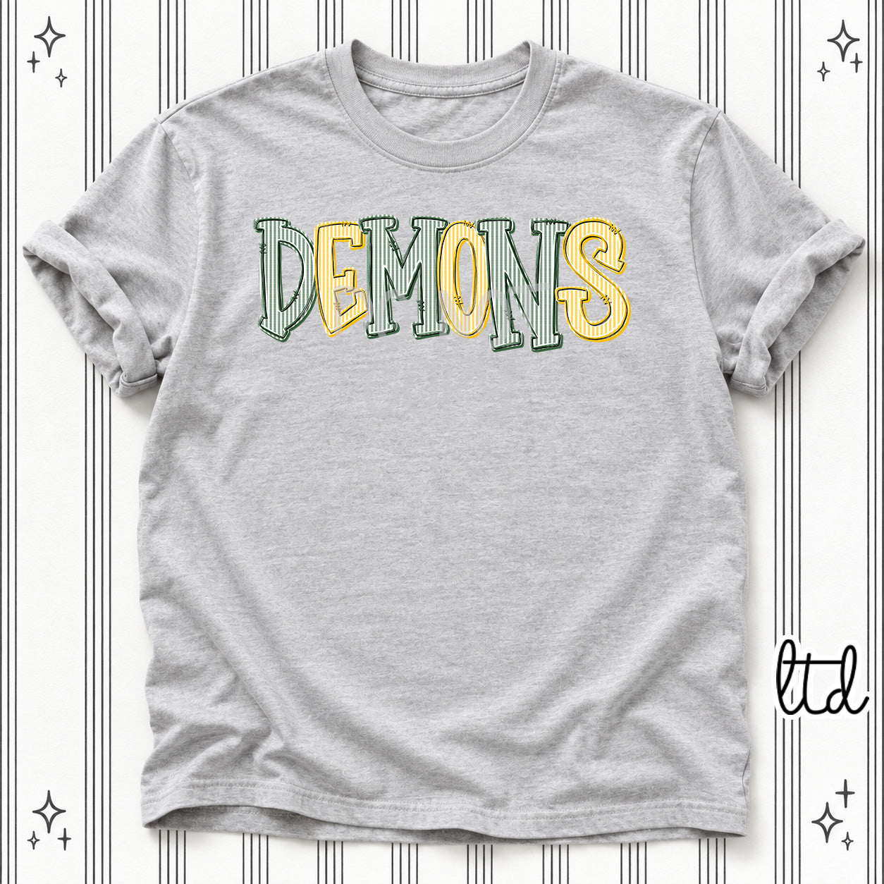Seersucker Stack Mascots Demons Hunter Green Yellow Gold design
