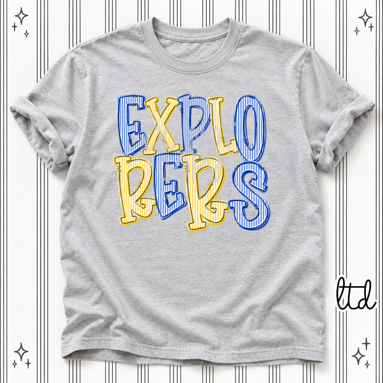 Seersucker Stack Mascots Explorers Royal Blue Yellow Gold design