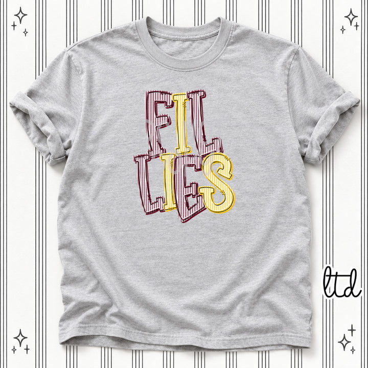 Fillies Maroon Yellow Gold Seersucker Stack Mascots DTF transfer
