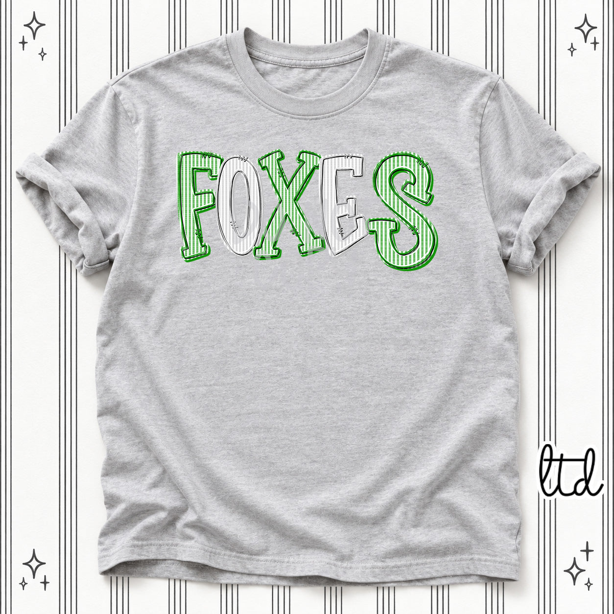 Seersucker Stack Mascots Foxes Kelly Green Silver design