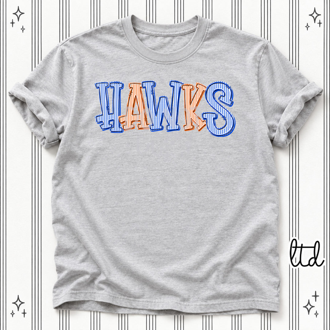 Hawks Royal Blue Orange Seersucker Stack Mascots DTF transfer