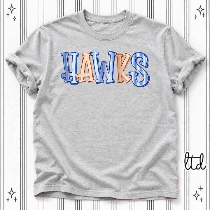 Hawks Royal Blue Orange Seersucker Stack Mascots DTF transfer