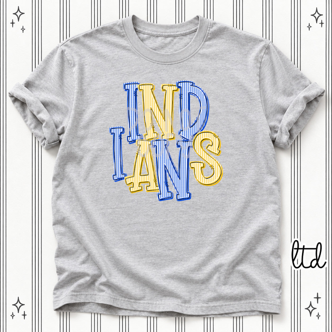 Seersucker Stack Mascots Indians Royal Blue Yellow Gold design