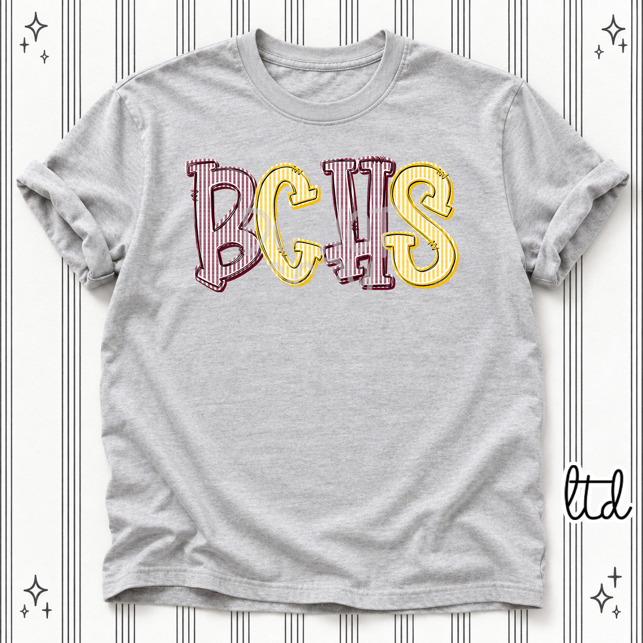 Seersucker Stack Initials BCHS Maroon Yellow Gold design