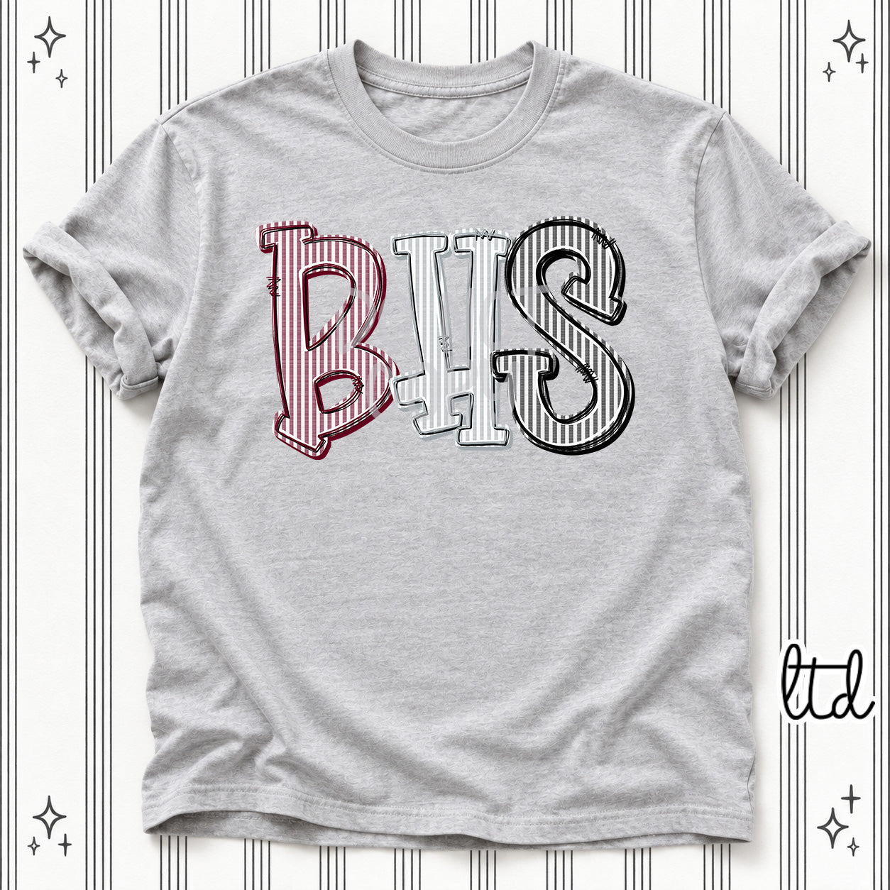 Seersucker Stack Initials BHS Maroon Grey Black design