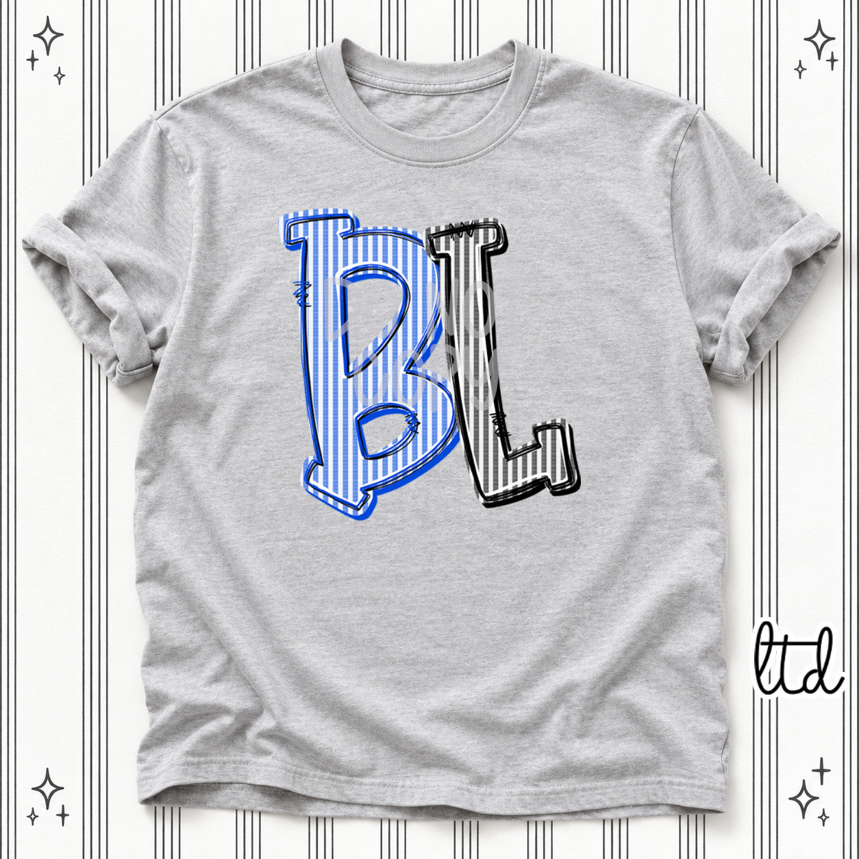 Seersucker Stack Initials BL Royal Blue Black design