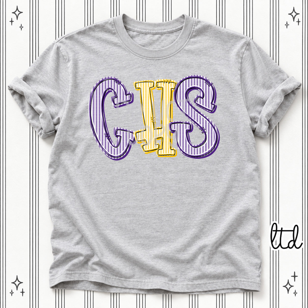 Seersucker Stack Initials CHS Purple Yellow Gold design