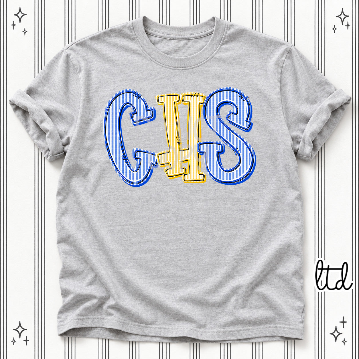 Seersucker Stack Initials CHS Royal Blue Yellow Gold design