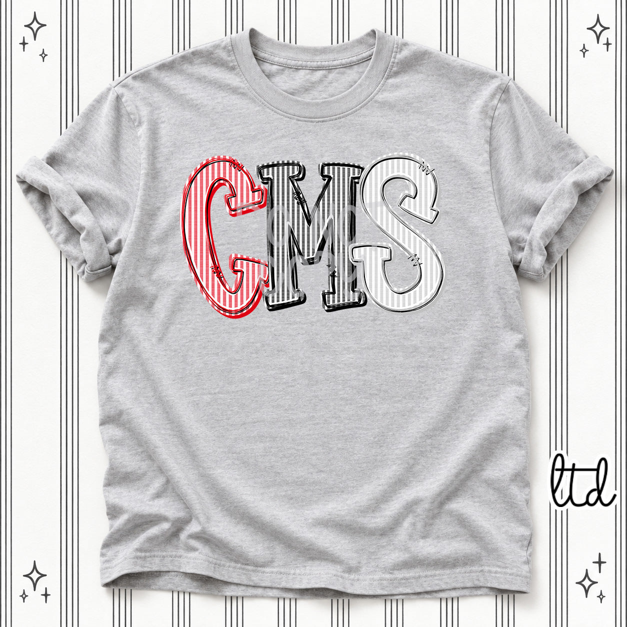 Seersucker Stack Initials CMS Red Black Silver design