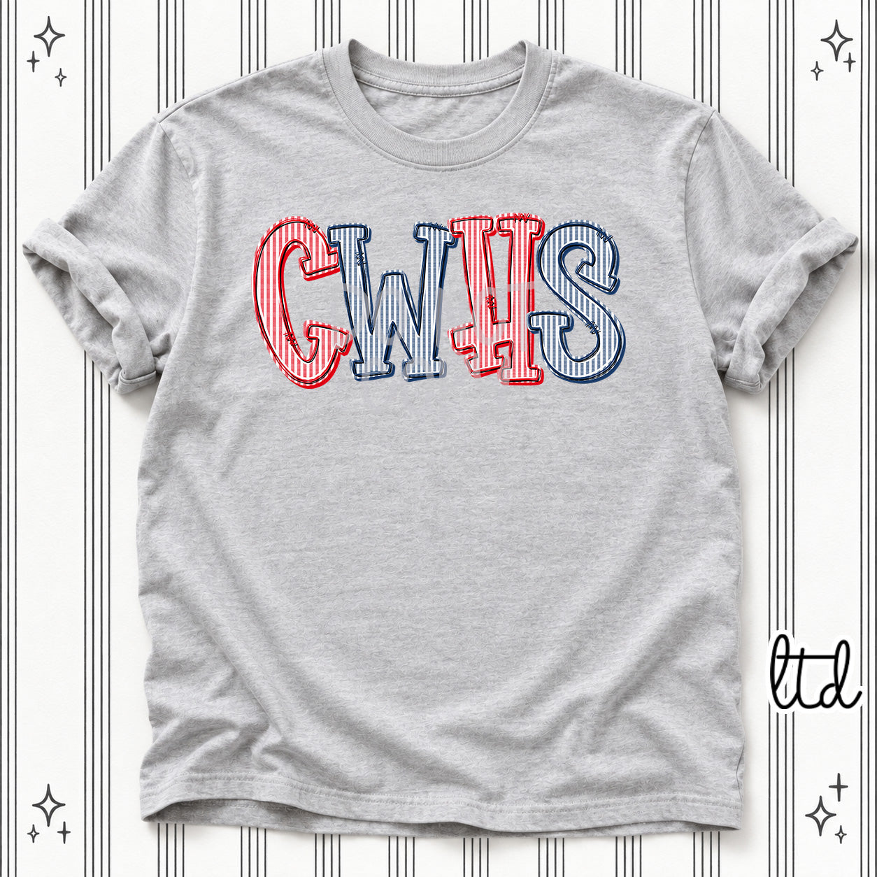 Seersucker Stack Initials CWHS Red Navy design