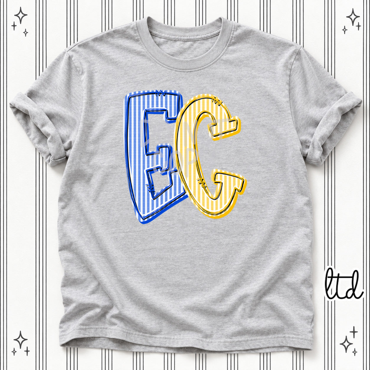 Seersucker Stack Initials EC Royal Blue Yellow Gold design