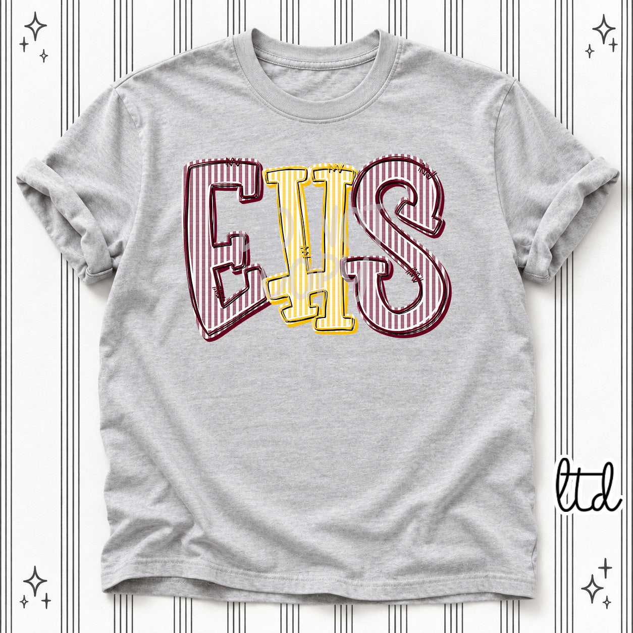 Seersucker Stack Initials EHS Maroon Yellow Gold design