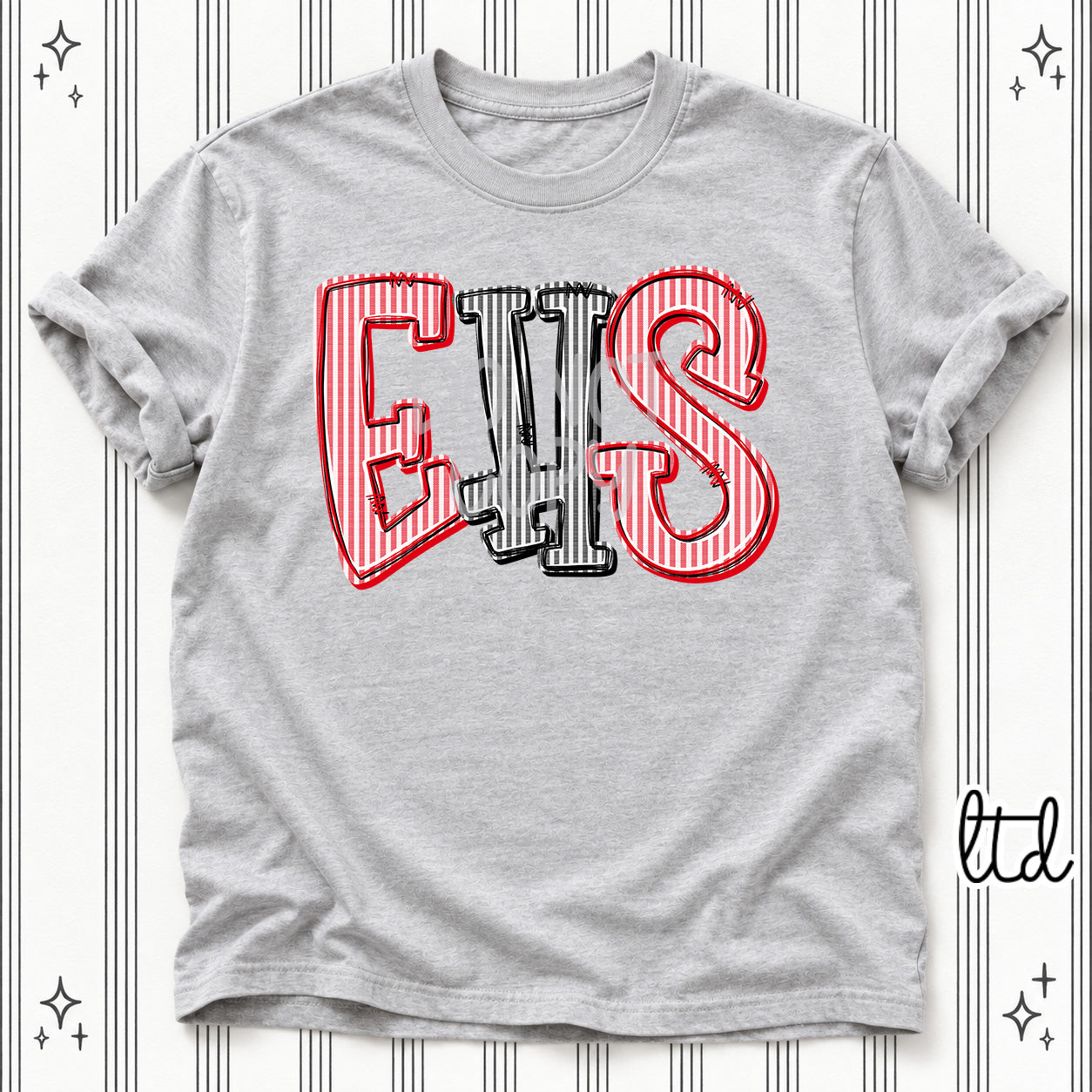 Seersucker Stack Initials EHS Red Black design