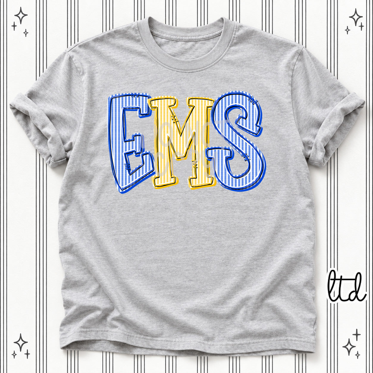 Seersucker Stack Initials EMS Royal Blue Yellow Gold design