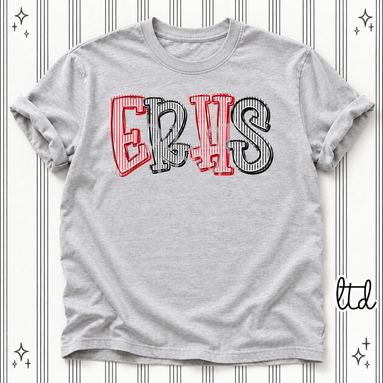 Seersucker Stack Initials ERHS Red Black design